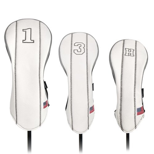 Yueaglesky Golf Club Head Covers - Driver, Fairway #3#5, Hybrid Headgear - USA Flag Design - PU Leather - 3 Piece Set for Men and Women