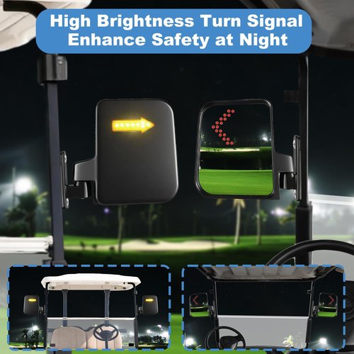 Golf Cart Mirror Universal with Turn Signal Light Golf Cart Side Mirrors Rear view Mirrors for Club Car EZGO Yamaha
