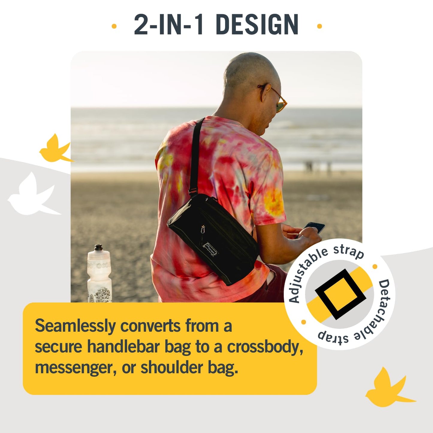 Po Campo Domino Handlebar Bag - Large, Waterproof Bicycle Storage Baskets for Front Mount - Lightweight Bike Bags That Convert To Crossbody (Meadow)