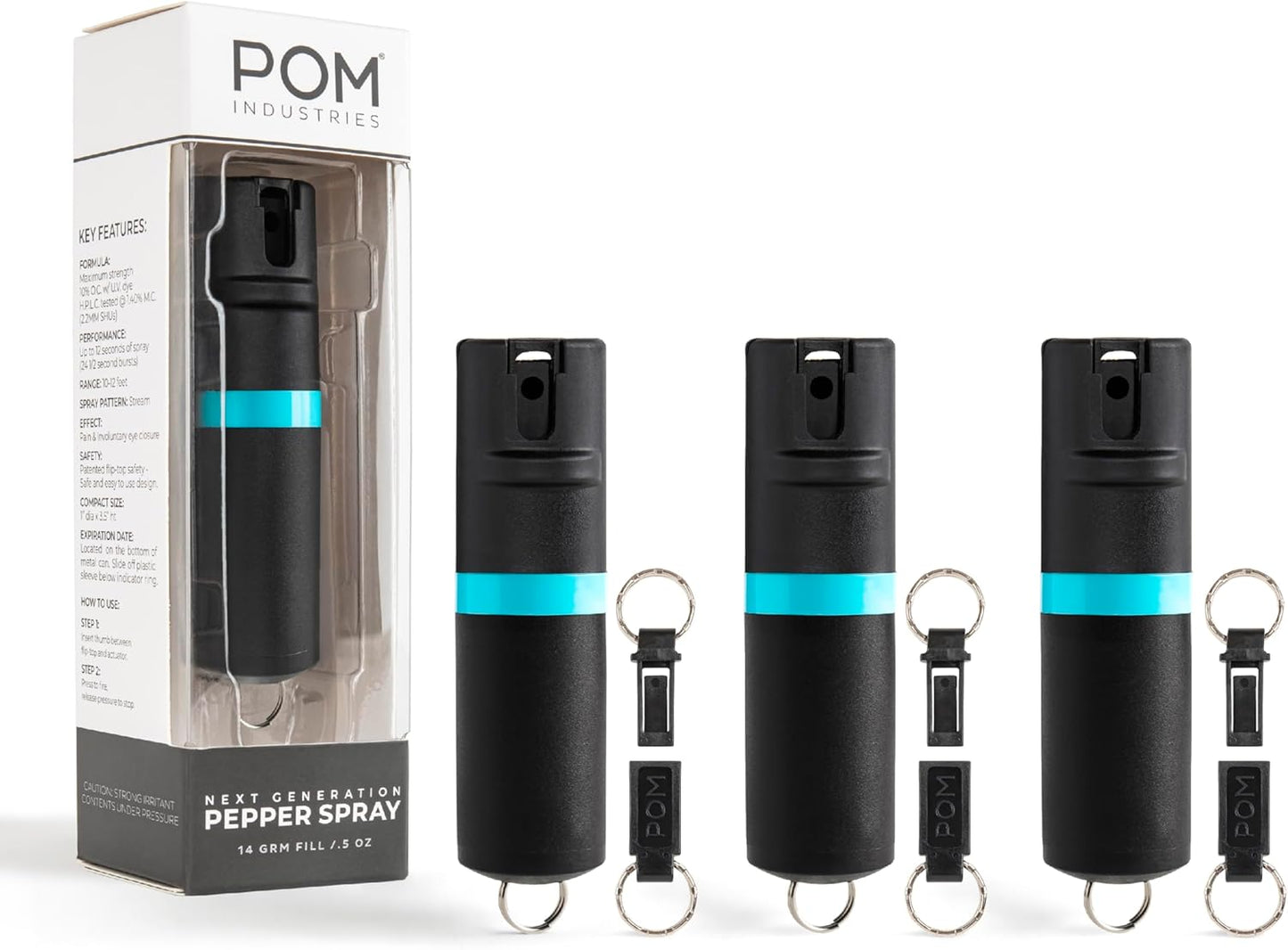 POM Premium Pepper Spray Keychain - Quick Release Flip Top Safety | Police Grade OC Formula, 10 Ft Range