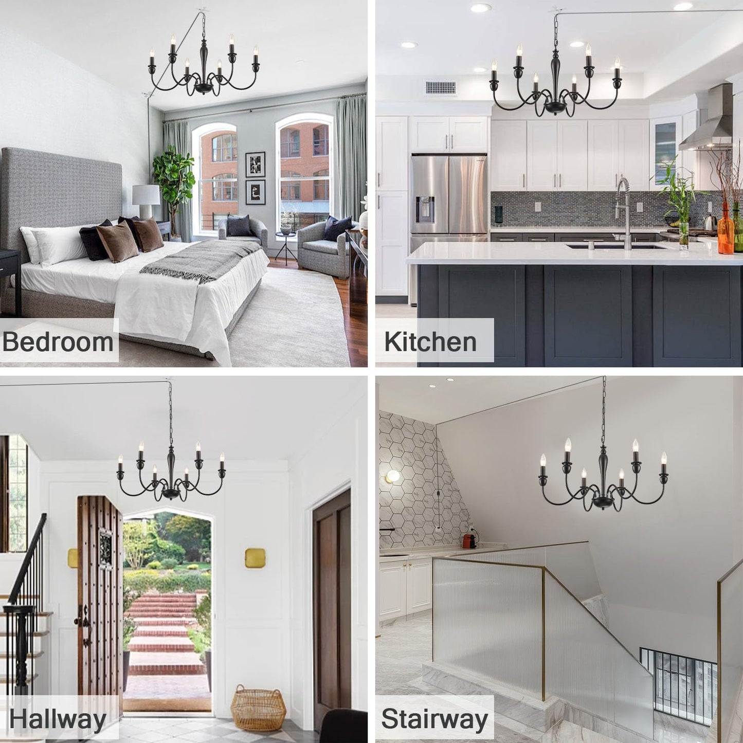 LXWNYY Plug in Chandelier with Long Cord 15.1ft, 6 Lights Farmhouse Light Fixtures Hanging Lights with Plug in Cord, Black Plug in Candle Chandier for Living Dining Room Bedroom Kitchen