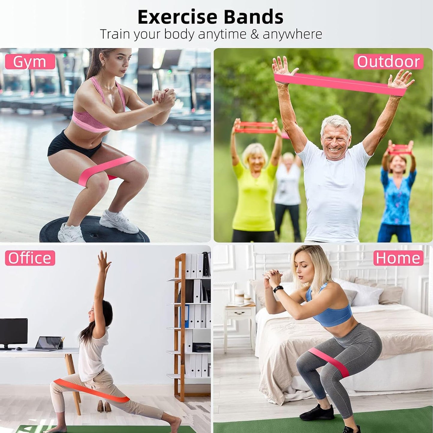 Resistance Bands Legs Hip Stretching Workout Elastic Rubber Loop with Exercise Fitness Guidance Men Women Yoga Pilates Gear Come with Carry Bag