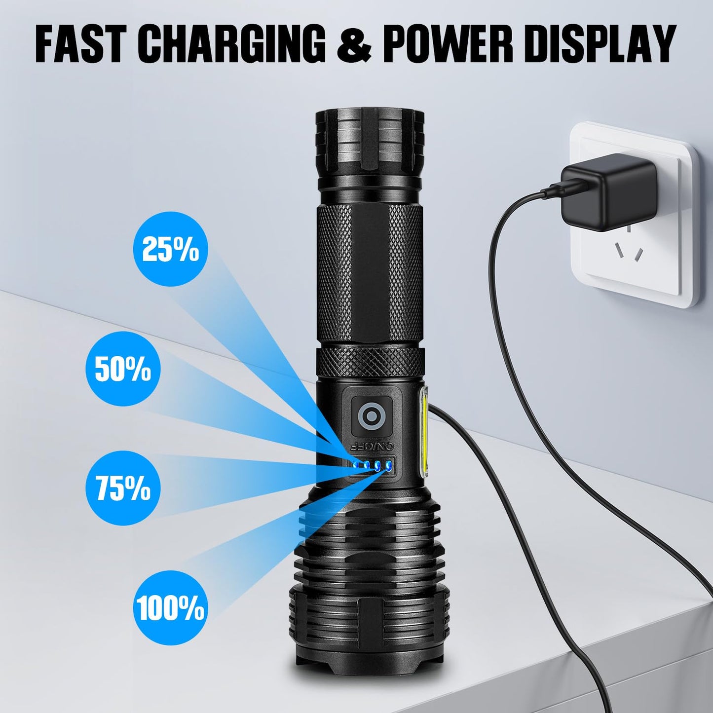 Flashlight Rechargeable Flashlights High Lumens, 99,000 LM Bright LED Flashlight Powered Flash Light, USB Rechargeable Flashlights & Waterproof Handheld Flash lights for Home Camping Hiking(2 Pack)