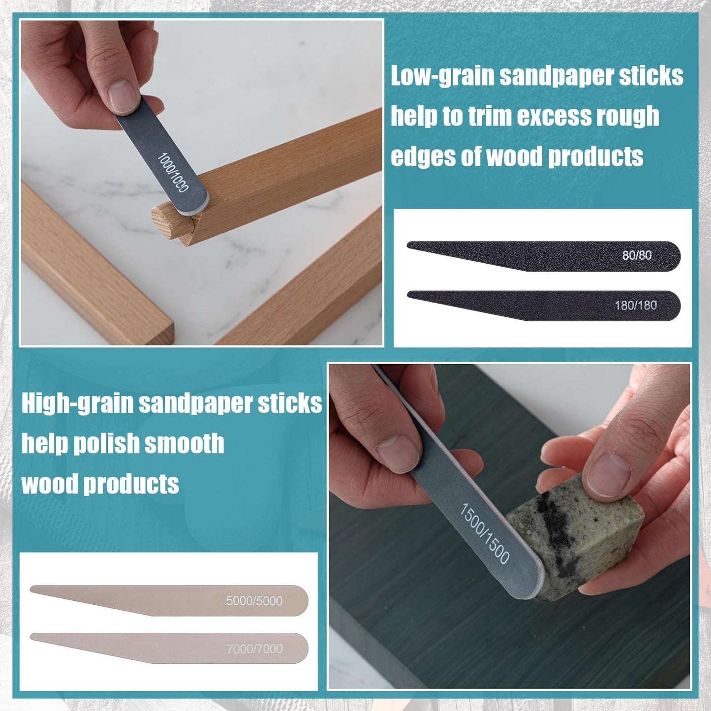 Honoson 20 Pcs Sanding Sticks for Plastic Models Polishing Sticks Assorted Metal and Wood Sanding Tools Accessory for Model Craft Amateur Beginner (Low Grits and High Grits,Stylish Style)