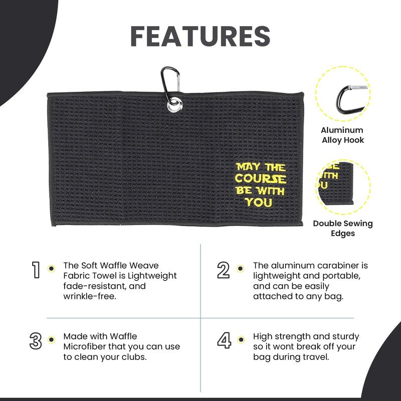 May The course be with You Disc Golf Microfiber Towel - Ideal Golf Accessories for Men and Women, Holder Clip, Perfect for Golf Bags Accessories, Enhance Your Golfing Experience | Great Gift Idea