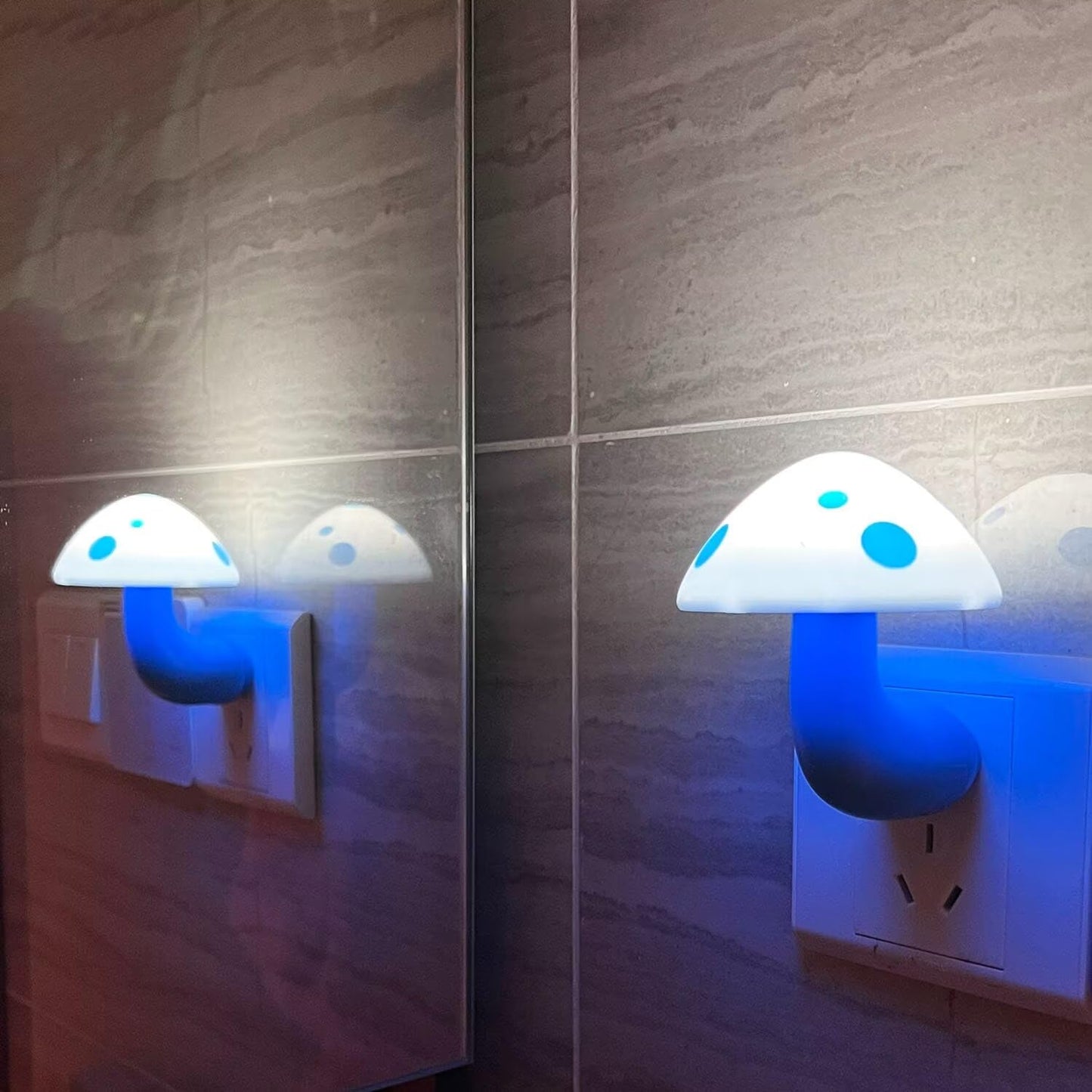 HEIVMIR Cute Mushroom Lamp 2 PCS Set Blue Bedside Sensor Night Light Control Plug-in Led Light for Bedroom Sleep Night Light Atmosphere Light（Blue）