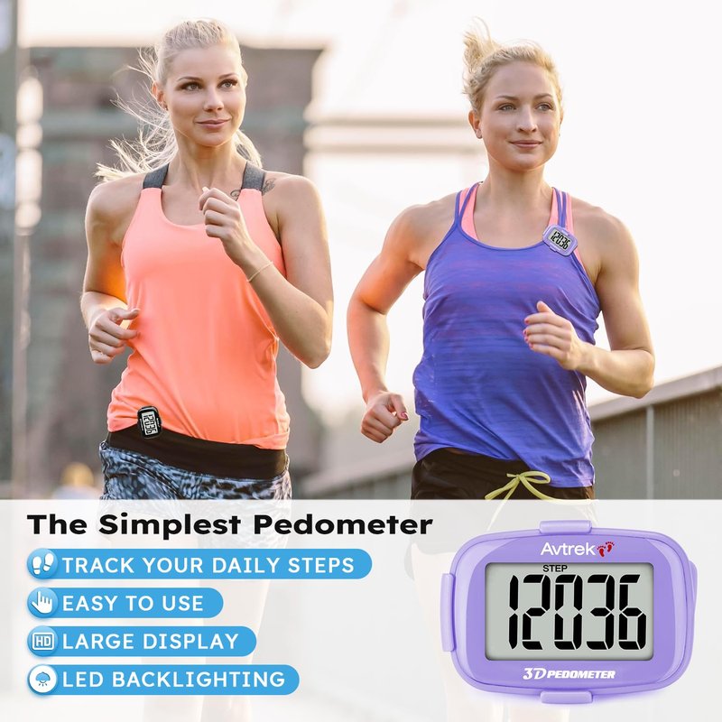 AVTREK 3D Pedometer Clip On-Step Counter for Walking-No App No Phone-LED Backlight-Accurate Step Tracker Clip for Women,Men,Senior(Purple)