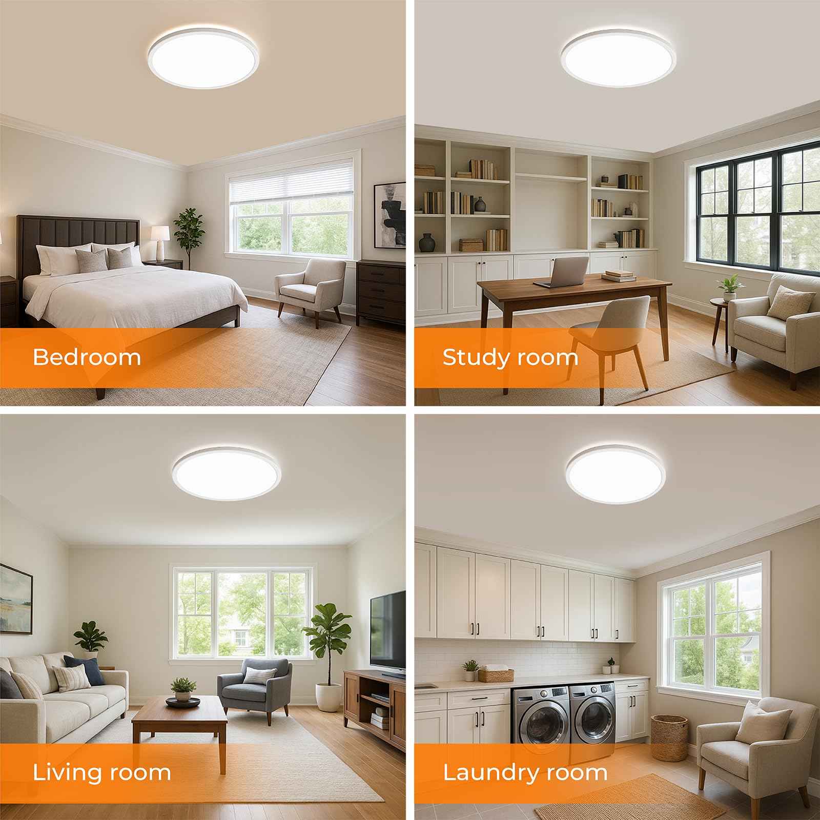 BLNAN LED Flush Mount Ceiling Light, 12 Inch 24W 3000K/4000K/5000K Hardwire Light Fixture, Ultra Thin Round White Lamp for Kitchen Porch Bedroom Hallway Stairwell Basement, Non-dimmable 1 Pack
