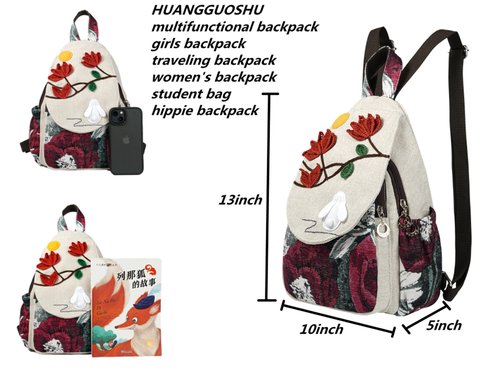 HUANGGUOSHU Bohemian Knit Backpack - Handcrafted, Stylish and Versatile Ideal Gift for Girls, Moms, and College Students Travel Essentials Mini Backpack for Women -Rabbit