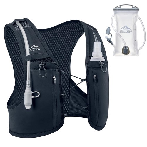 Zelvot Running Vest for Women Men, USA Original Patent, Lightweight Adjustable Running Hydration Vest with 2L Water Bladder, Reflective Hydration Backpack for Marathon Hiking (Black, M/L)