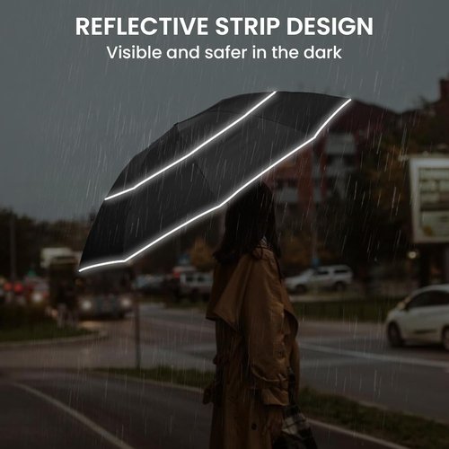 G4Free Inverted Windproof Umbrella - Large Compact Reverse Design with Reflective Stripe | 54/62 Inch