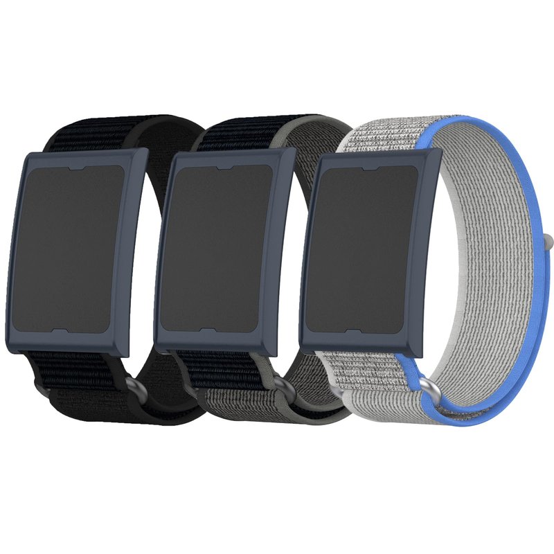 XINGMALY 3-Pack Adjustable Nylon Band Compatible with Amazfit Helio Fitness Tracker Strap, Breathable Arm/Ankle Strap with Quick Release & Secure Hook-and-Loop Closure (Black Gray,Black,Blue Gray)
