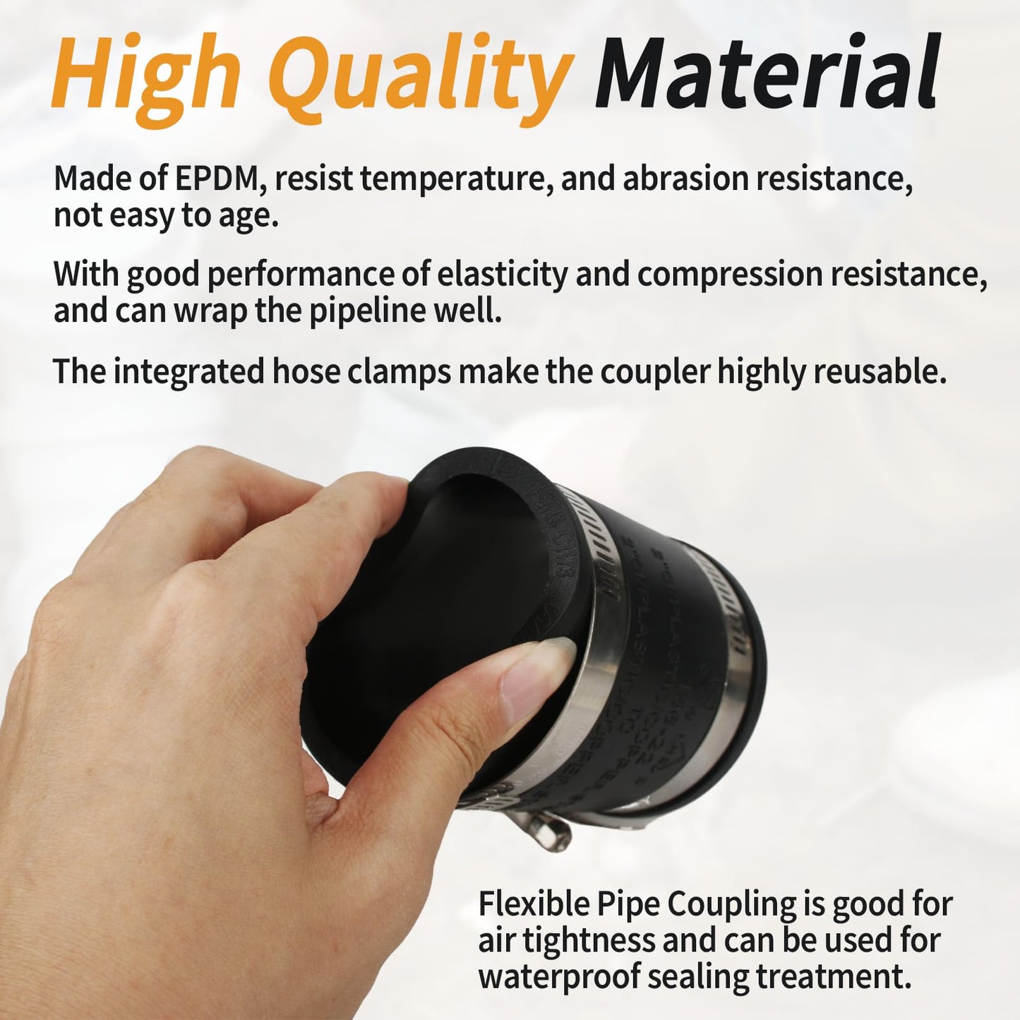 Flexible PVC Pipe Coupling with Rubber Hose Clamps for Flex Coupling1-1/2 Inch Nominal Pipe Drain Repair, Dust Hose,Plumbing Connection,Cast Iron,Plastic Pipe Upgrade, PVC Condensate Pipe Coupling