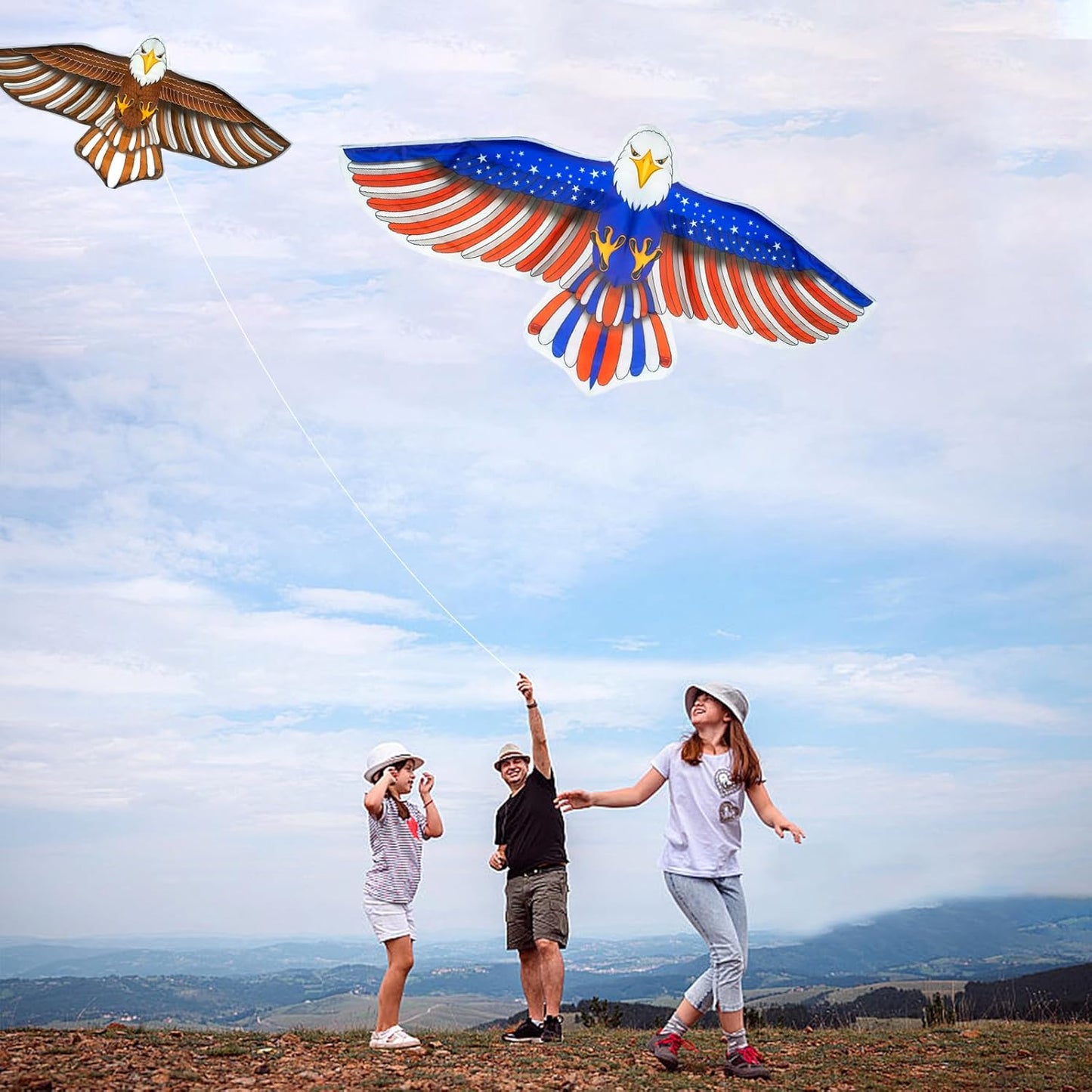 Patriotic Eagle & Dragon Kites by [Brand Name] - Easy to Fly Huge 2-Pack for Kids & Adults | 328FT String Included