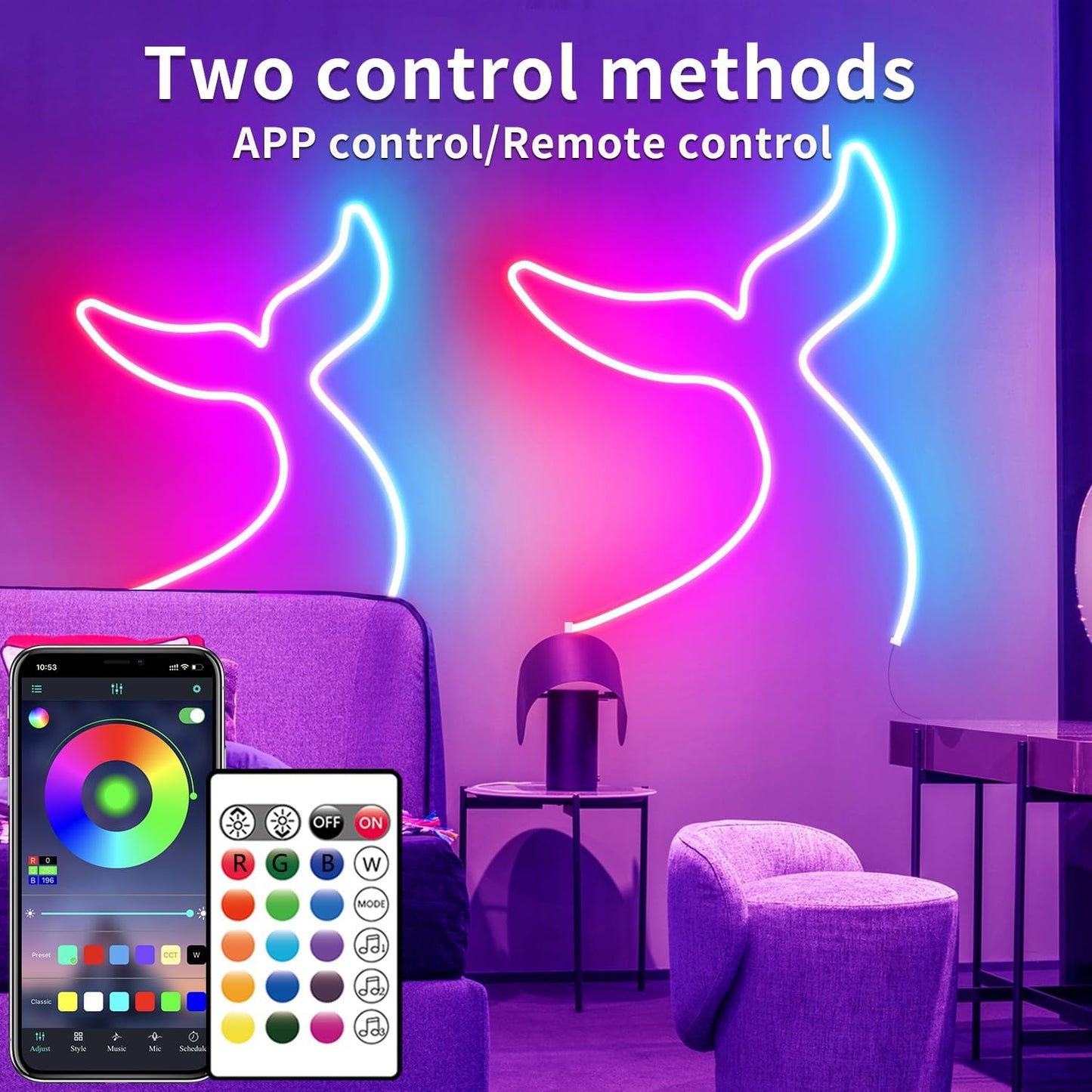 50ft RGB LED Neon Rope Lights with Remote & APP Control - Waterproof Flexible Strip for Bedroom & Outdoor Décor