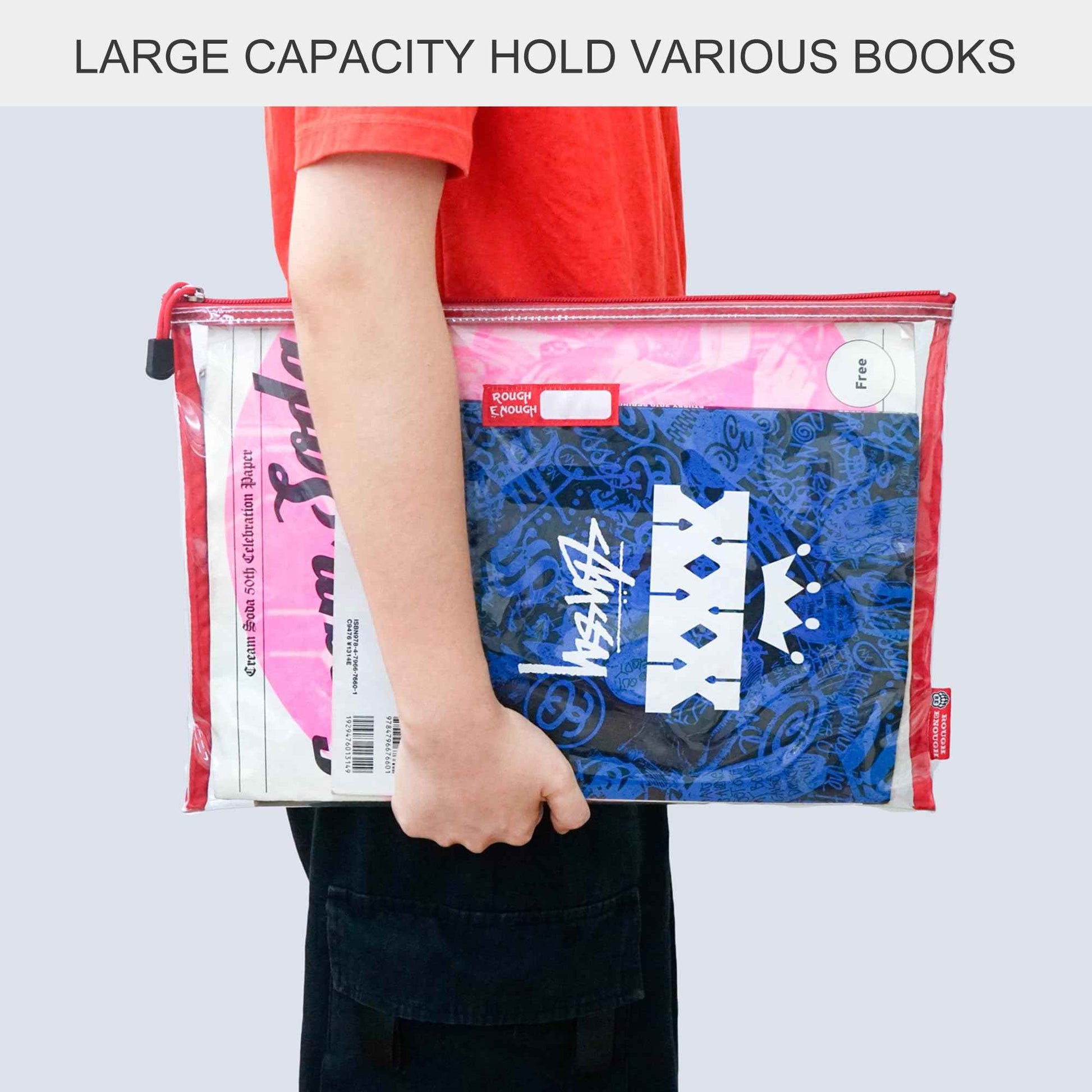Rough Enough Plastic File Folder Clear Document Holder Bag Zipper Pouches Bags for Organizing A4 Paper Letter Office Teacher Art Supplies Storage