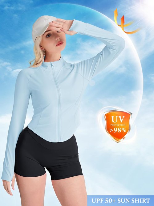 GYM RAINBOW Women's Lightweight Cropped Sun Protection Jacket - UPF 50+ Cooling Running Shirt