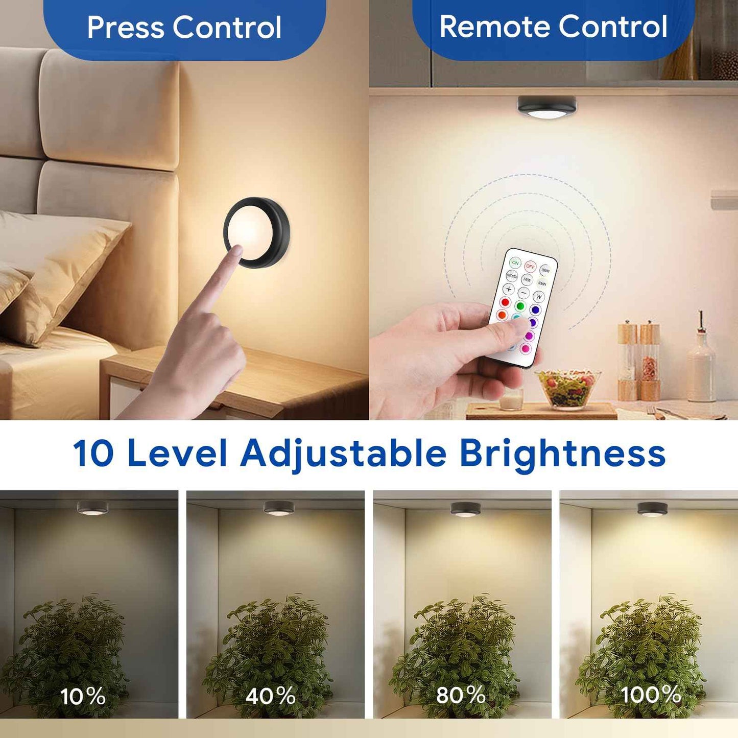 Yiliaw LED Puck Lights with Remote Control, AA Battery Operated, 12 Color Closet Under Cabinet Lighting, Push Tap Light, Under Counter for Kitchen, 6 Pack, Black-Magnetic