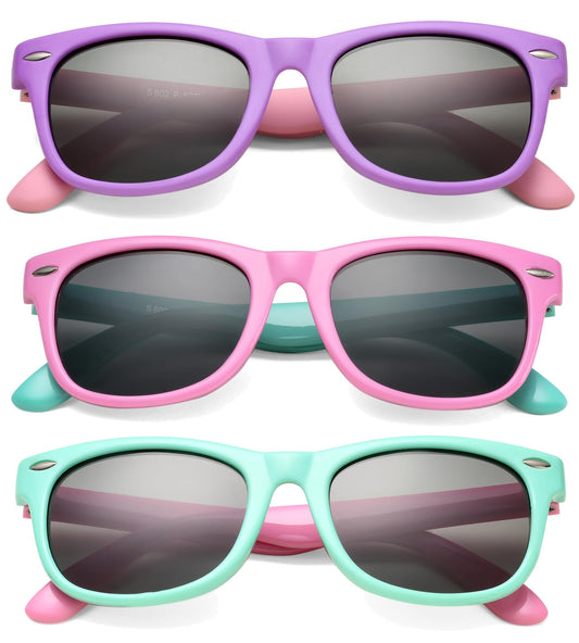 NULOOQ Kids Polarized Sunglasses for Boys Girls – TPEE Unbreakable Flexible Frame UV400 Protection Age 3-8 (Purple Pink + Pink Green + Green Pink) - 3 Pack