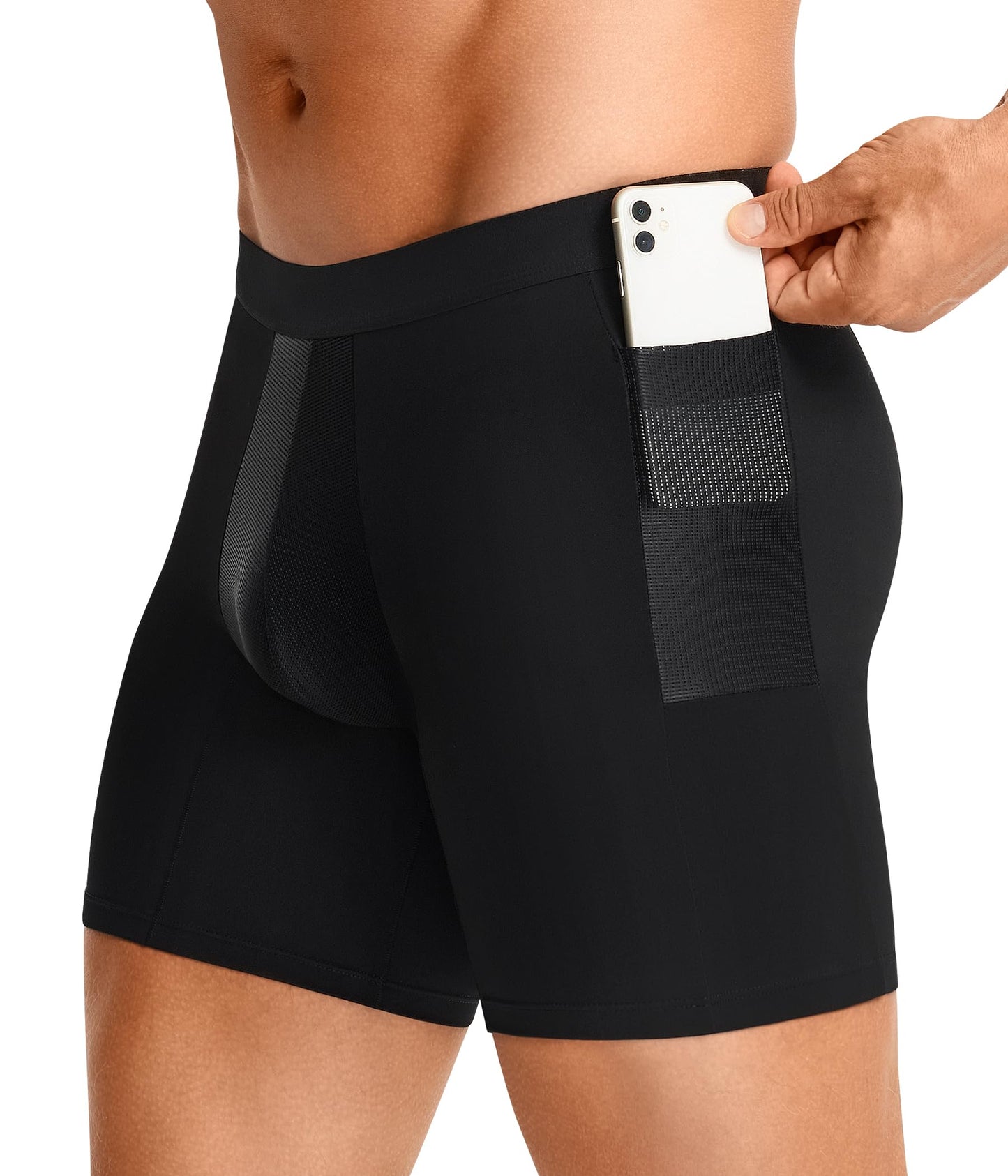 TAILONG Men's Compression Shorts with Side Pocket, Breathable Mesh Running Compression Underwear Workout Shorts for Athletic Black