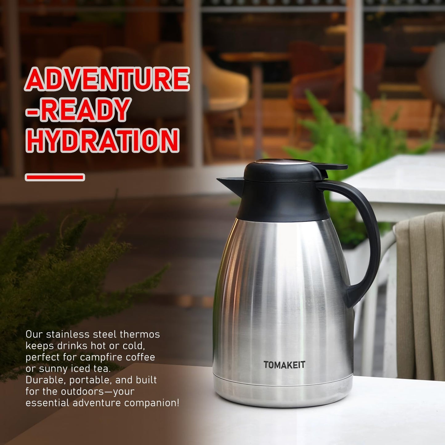 Thermal Coffee Carafe, 2L/68 Oz Stainless Steel Vacuum Insulated Thermoses, Double-Wall Design, 24-Hour Hot & Cold, Leak-Proof, Portable for Travel,Camping,Office