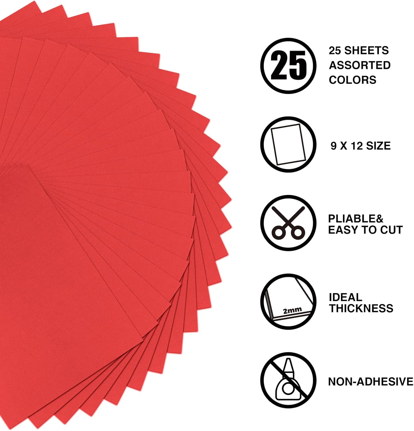 Premium Red Foam Sheets by CraftPro - 9 x 12 Inch, 2mm Thick, 25 Pack for DIY Projects & Scrapbooking