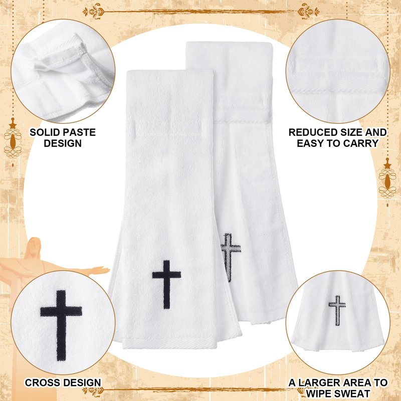 HunnmingRe 16 Pcs Christian Cross Football Towel Cotton Quarterback Pitching Qb Towel for Football Field with Hook and Loop Fastener for Men Sports Gym White Yoga Accessories