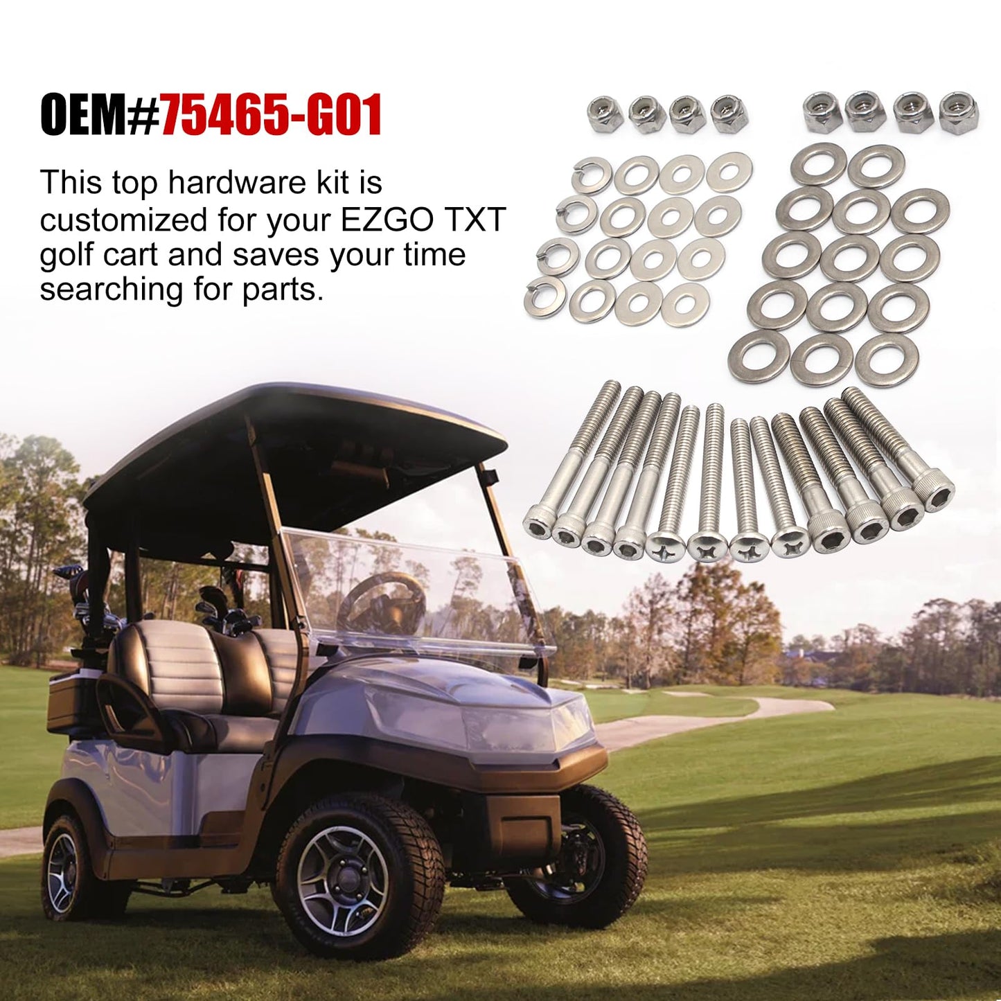 Hardware Kit 75465G01 - Complete with E-Z-GO, Cushman, Textron 54" Cart Shade Top - Durable Metal Strut, Screws & Bushings Replacement