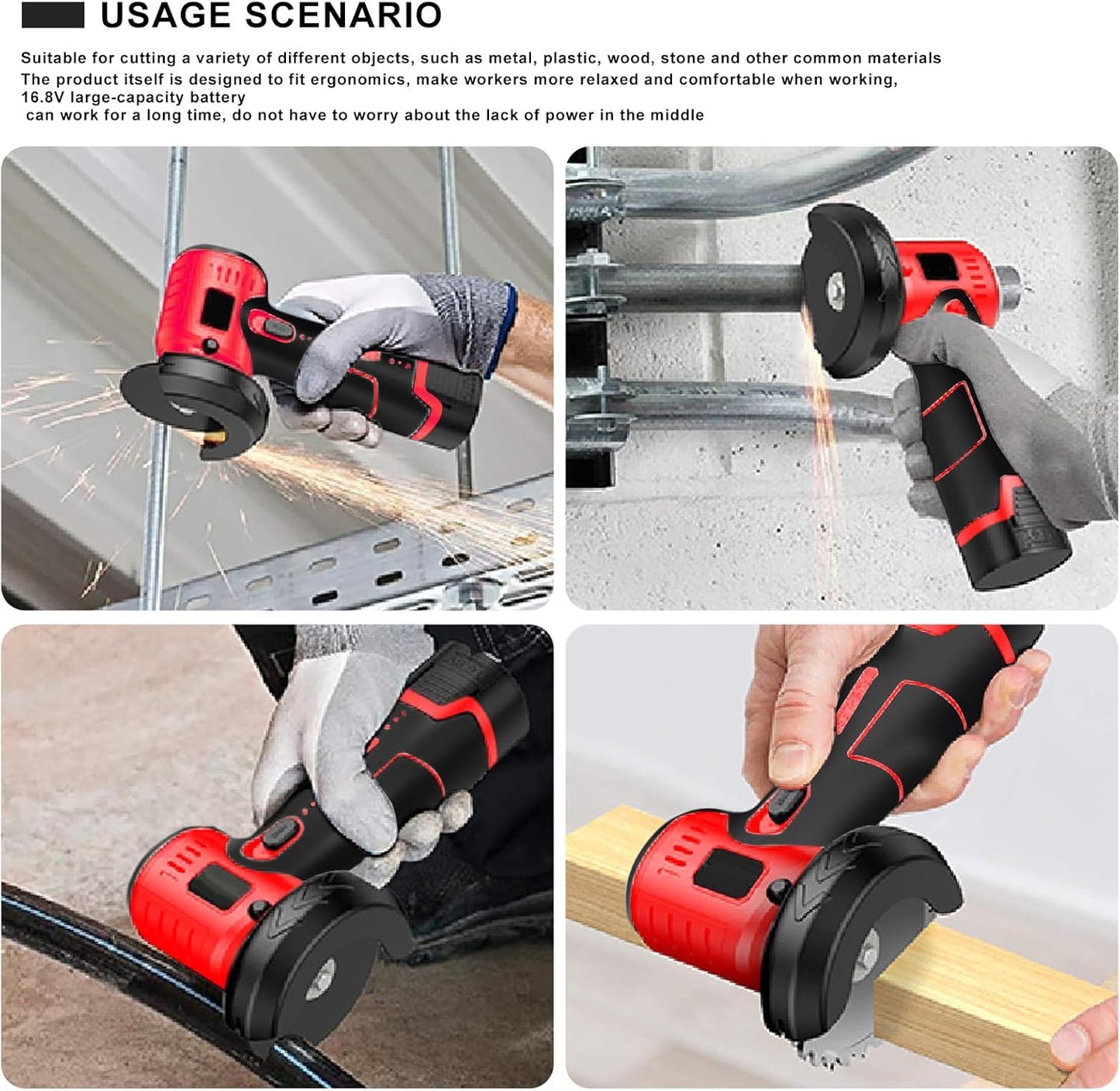 Mini Cordless Angle Grinder Kit - 19500 RPM Electric Tool with 2 Batteries & 5 Cutting Discs for Metal & Wood