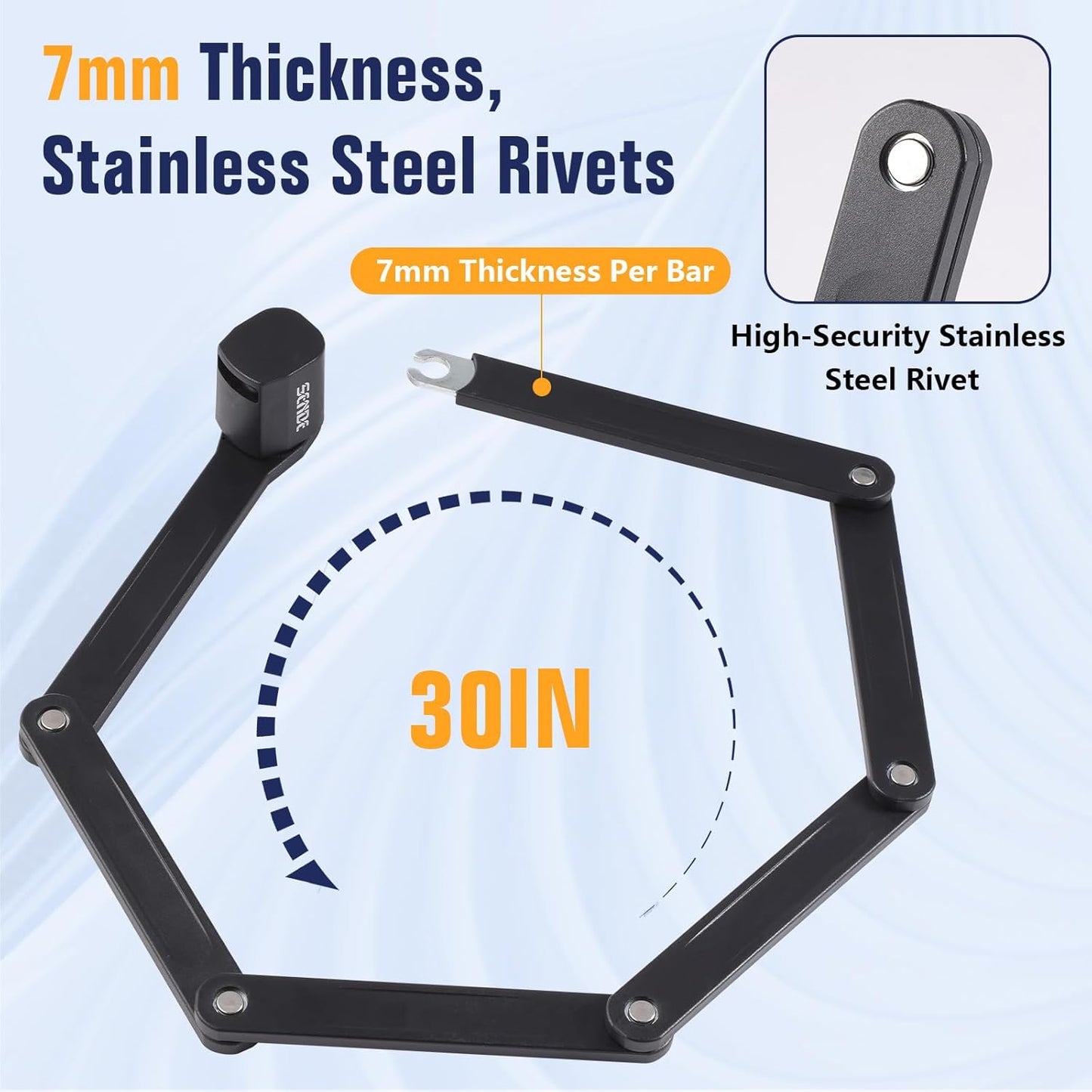 Skiennix Folding Bike Lock - Heavy Duty Anti-Theft Alloy Steel with Mounting Bracket | 30-Inch Length, 2 Keys