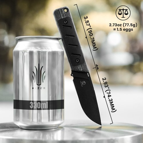 Kizer Smolt Fixed Blade Knife, 2.93 In 3V Steel Pocket Knife Drop Point Camping Fixed-blade Knives with Sheath, G10&Micarta Handle Small EDC Fixed Knife for Men Women Outdoor Indoor 1063A2