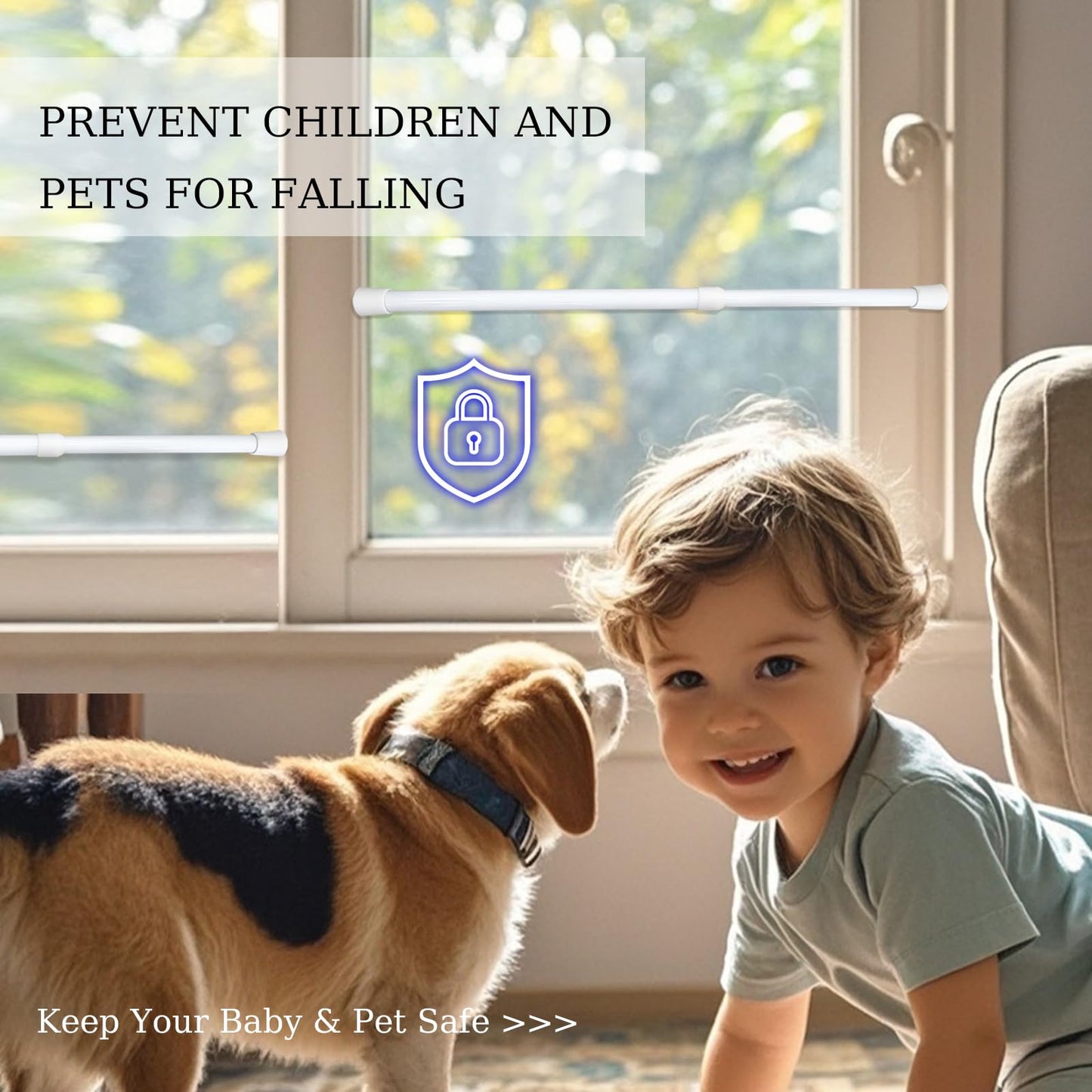 toresper 1 Pack Window Security Bars Adjustable Sliding Glass Door Lock Bars 15.7''-27.5'' Tension Rods 1.2'' Diameter Window Safety Lock Bar Stopper with Rubber Tips (White-1Pcs, 15.7''-27.5'')