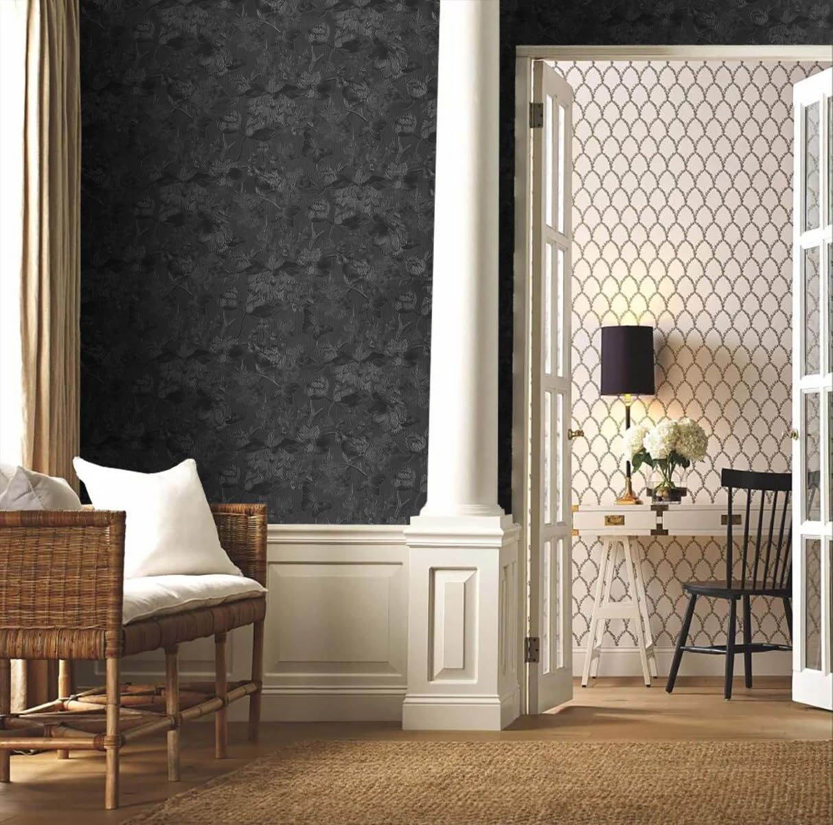 lenify Black Peel and Stick Wallpaper Black Floral Wallpaper 15.7inch x 118.1inch Vintage Embossed Textured Contact Paper Embossed Self Adhesive Wall Paper for Cabinets Pure Flower Removable Vinyl