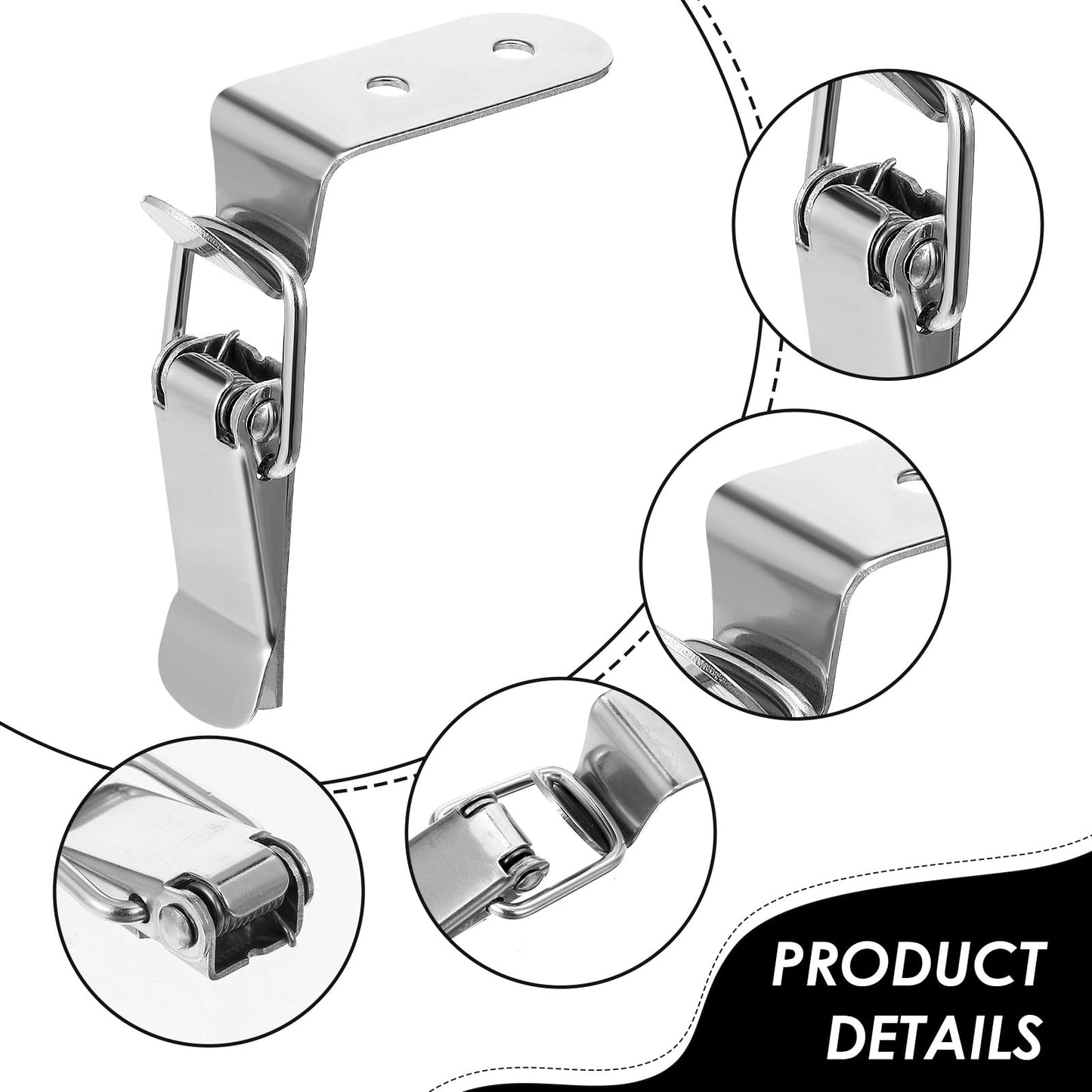 HJZHII 4PCS 90 Degree Tool Box Hood Locks Latches, Stainless Steel Spring Loaded Toggle Latch Catch Catch Hasp Clamp Clip Lock with 16 Screws for Wooden Case Toolboxes Cabinet Chest