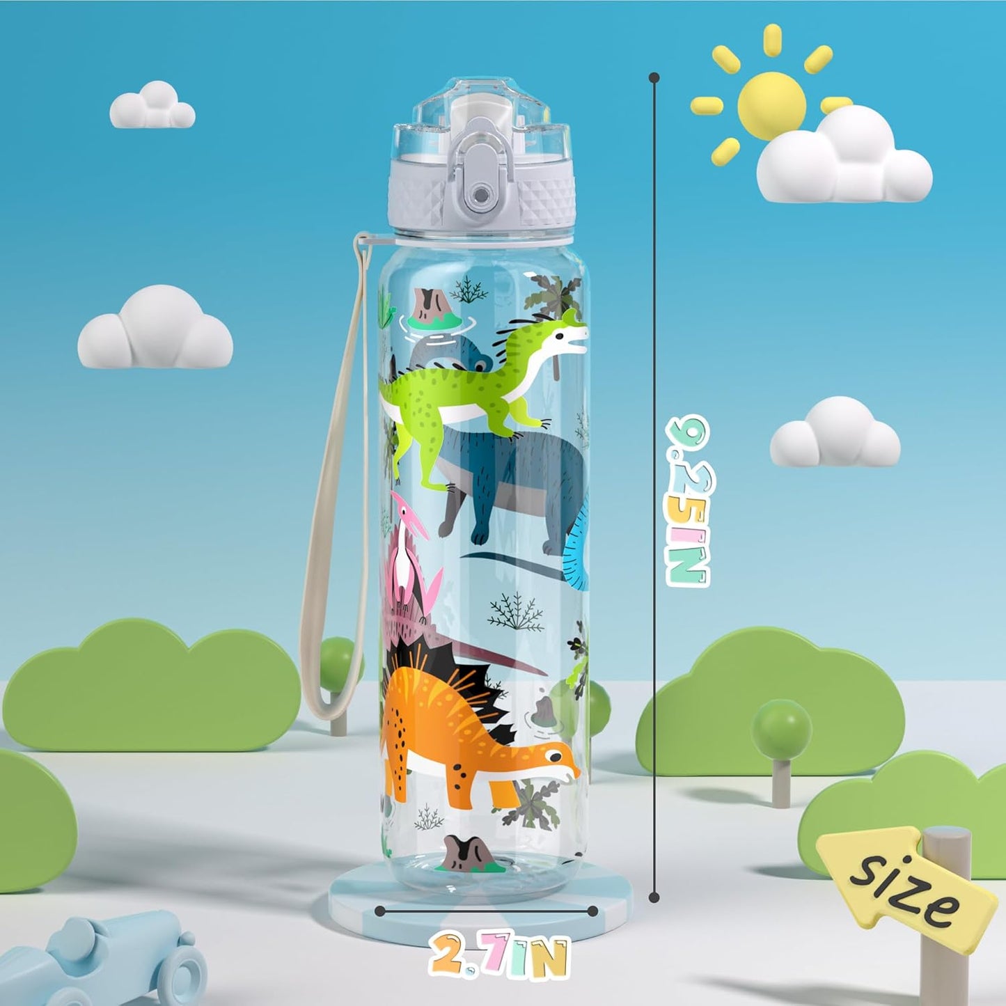 OLDLEY 17oz Kids Water Bottle - Leak-Proof Tritan BPA-Free with Silicone Straw | Dinosaur Design