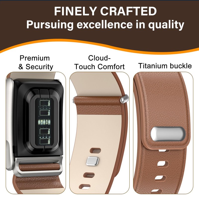 omee Leather Band Compatible with Whoop 5.0 Band Strap Men Women, Genuine Leather Rugged Durable Replacement Wristbands Straps for Whoop 5.0 Bands