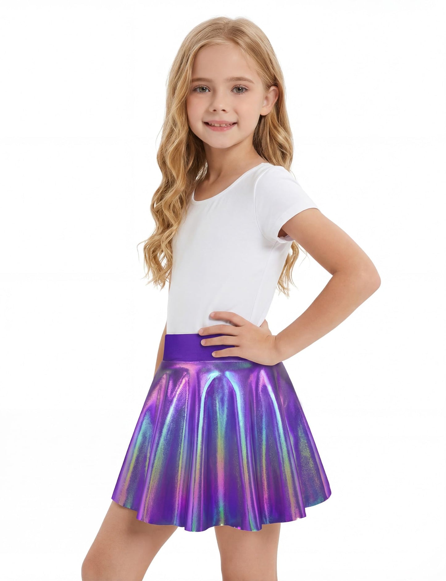 Girls Metallic Skort Size 4t 5t Sparkly Purple Cute A-Line Holographic Skirts for Kids Gymnastics Birthday