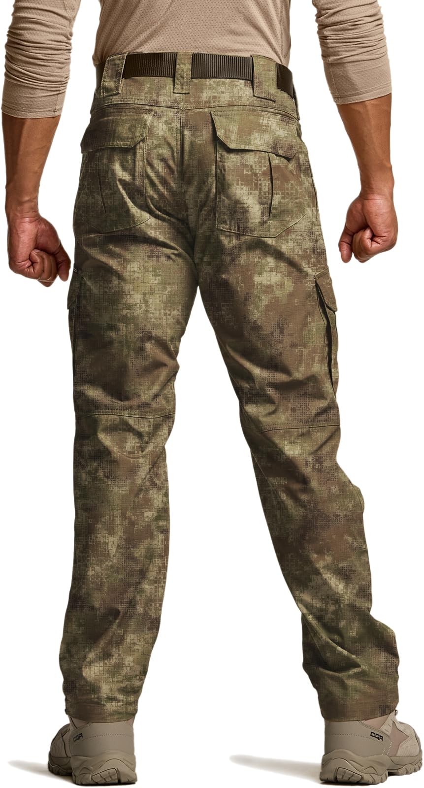 CQR Men's Tactical Pants, Water Resistant Ripstop Cargo Pants, Lightweight EDC Work Hiking Pants, Outdoor Apparel, Duratex Mag Pocket Print Fractal Camo, 46W x 30L