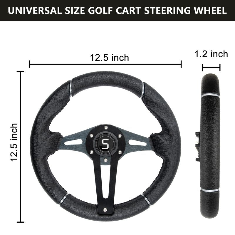 Shu-Ran Golf Cart Steering Wheel, 12.5"/320mm Universal Club Car Steering Wheel for Club Car DS and Precedent EZGO RXV & TXT Yamaha Most Golf Cart (Style 1)