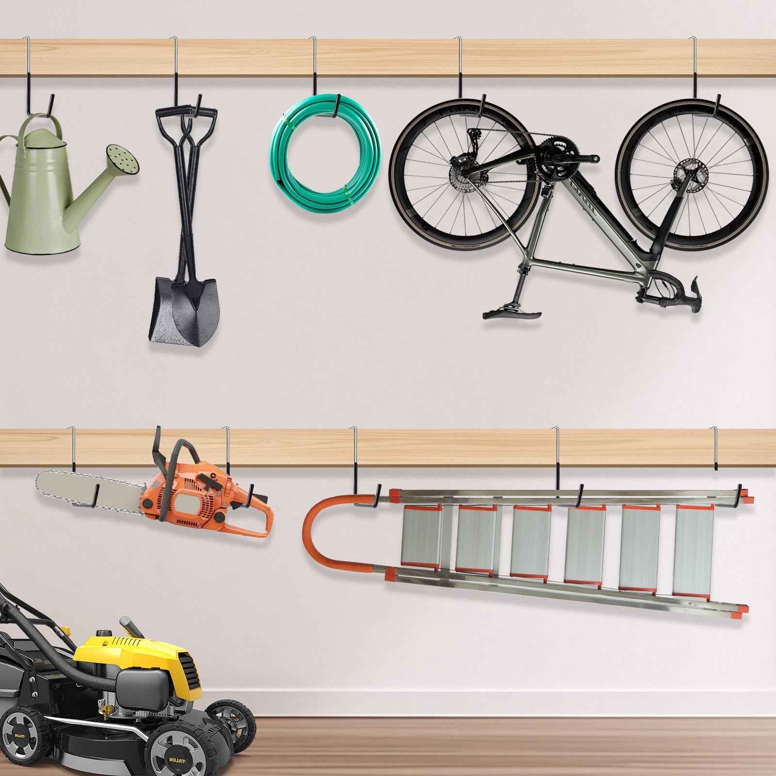 CINDALOG 6 Pack Heavy Duty Rafter Hooks for Hanging Vinyl Coated Large S Rafter Hanger Hooks for Hanging Ladder Bike Hangers Garage Storage Organizer Hose Plants Chairs Black