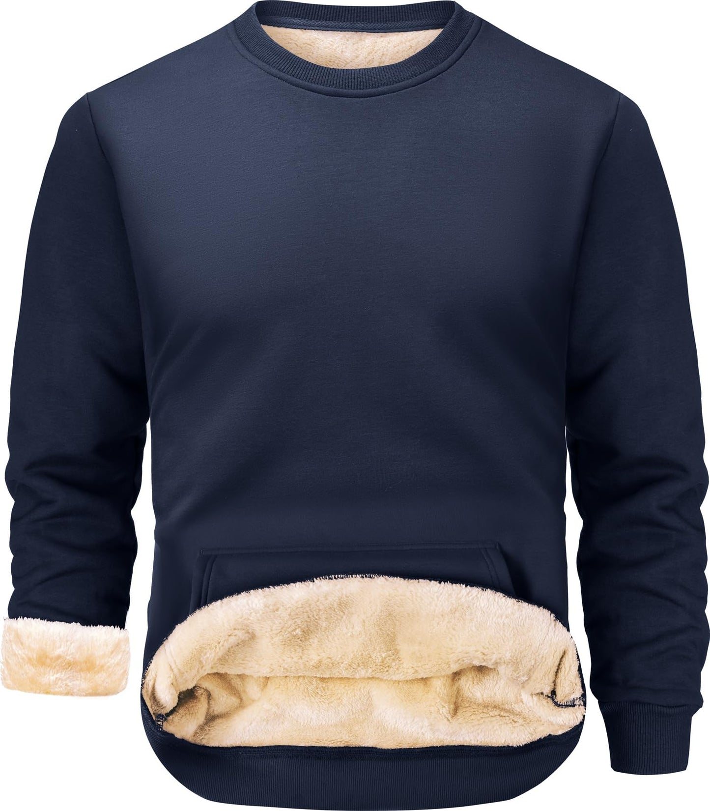 Peakwell Men's Winter Sweatshirts Warm Jumper Sherpa-Lined Crewneck Pullover Soft Sweaters Casual Long Sleeve, Navy, Large