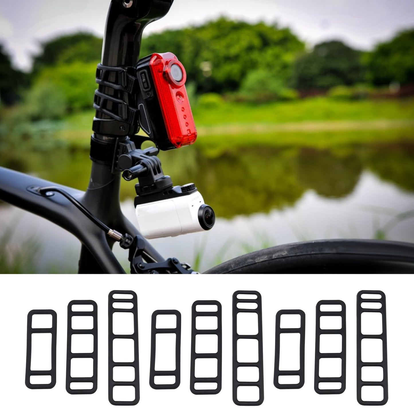 LT Easiyl 12pcs Bicycle Black Stretchable Silicone Strap Bike Fixed Silicone Strap for Bicycle Headlights Taillights Car Driving Recorders