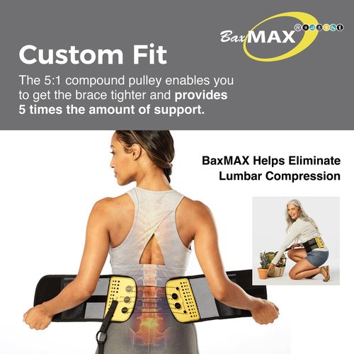 BaxMAX Adjustable Back Brace with 5-to-1 Compression Pulley System for Lumbar Support & Back Pain - Immediate Relief from Sciatica, Scoliosis, Bulging/Herniated Disc - Lightweight/Breathable, Large