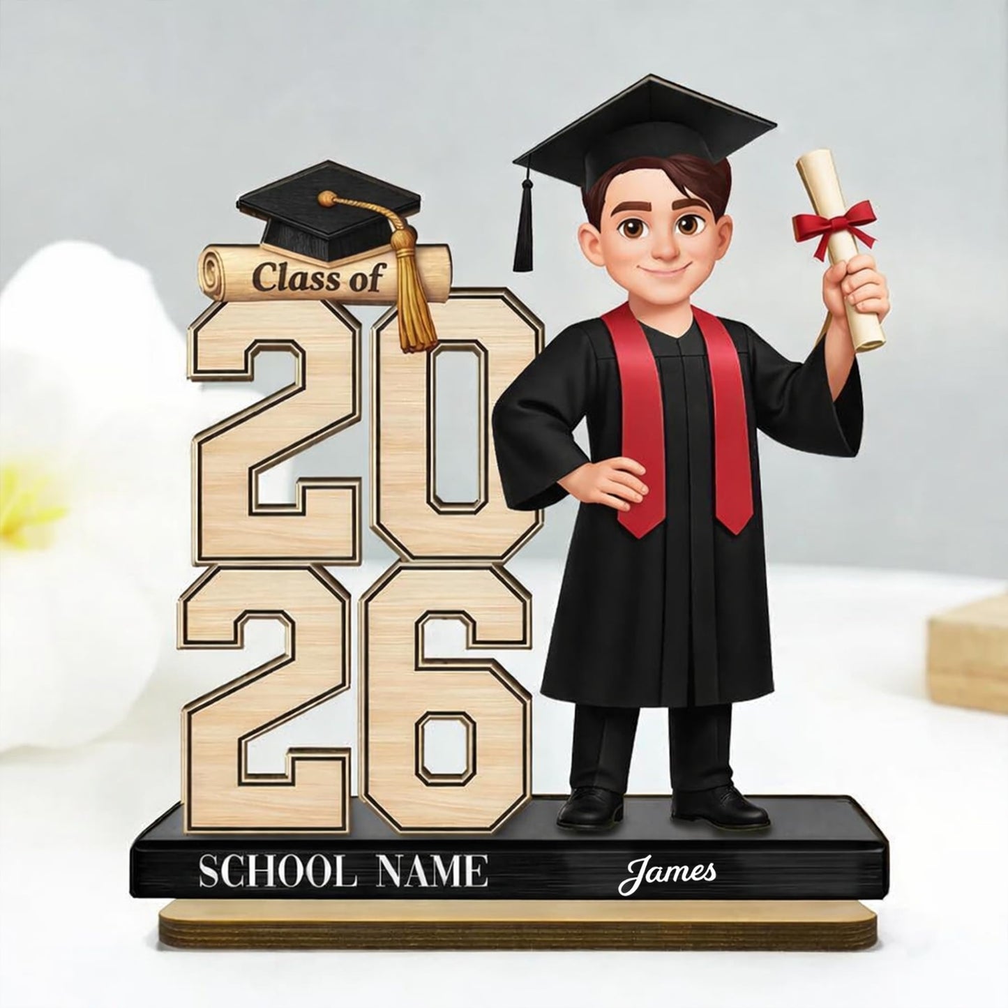 Noni Custom Class of 2026 Senior 2D Flat Two Layer Wooden Plaque Personalized Name Printed Graduation Keepsake Desk Decor for Daughter Son Grandkids Gift for Graduate 1