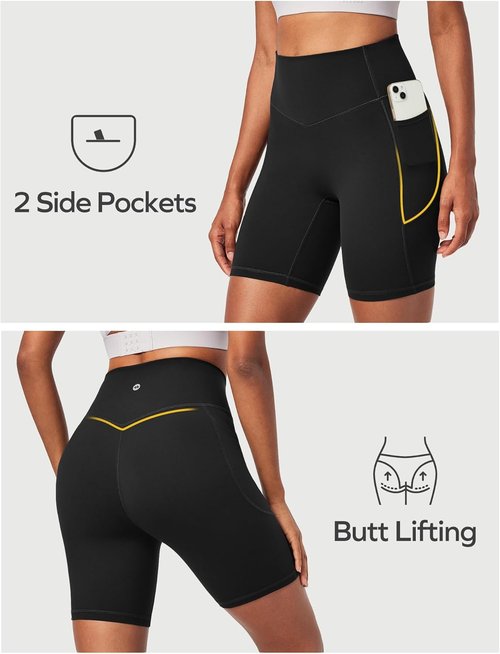 Ewedoos Biker Shorts for Women - Tummy Control Compression Yoga Shorts with Pockets | 6" No Front Seam
