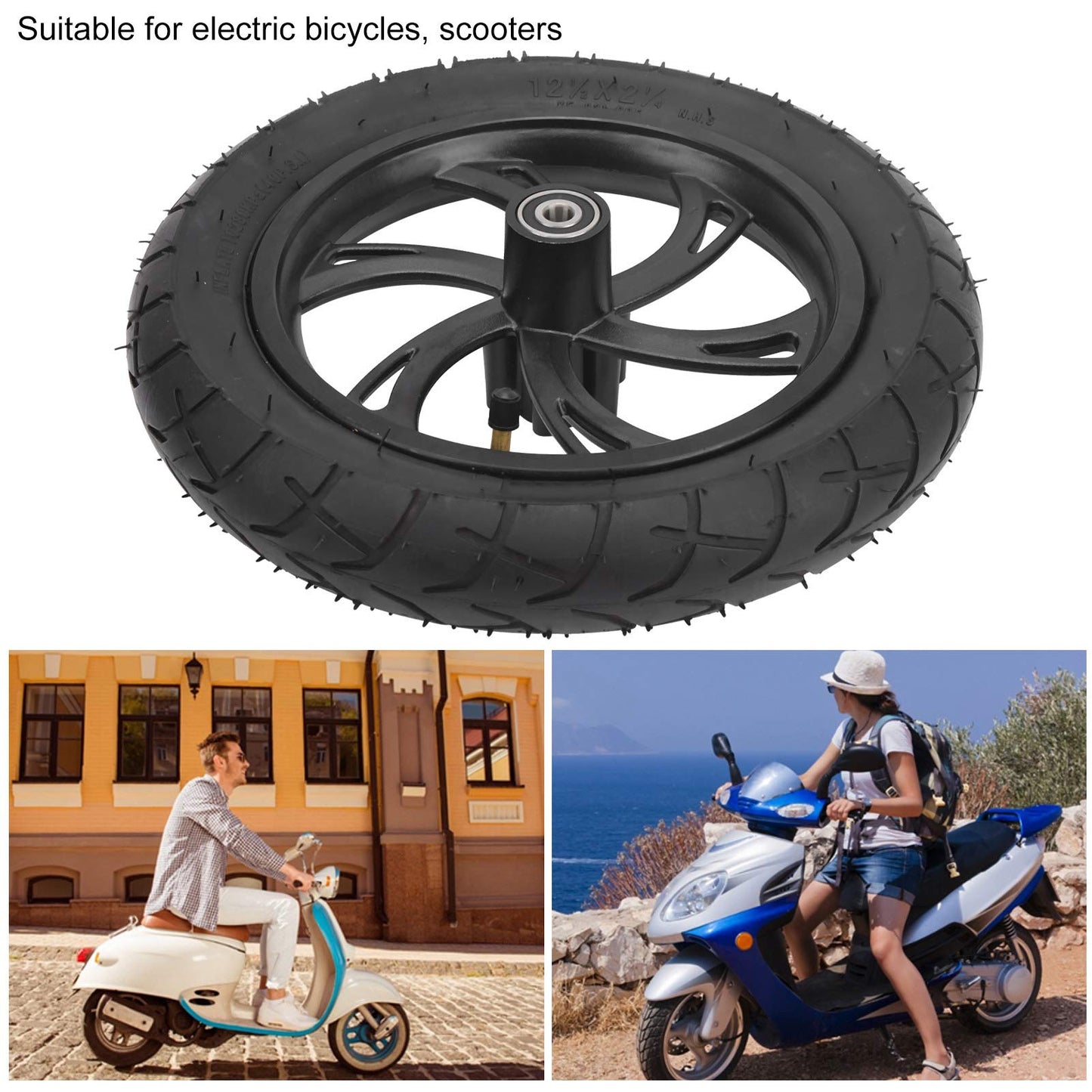 12in Electric Scooter Wheel, Scooter Tire with Wheel Hub Rubber Tyre Replacement 12 1/2X2 1/4