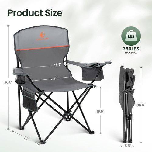High Point Sports Portable Camping Chair - Lightweight Folding Lawn Chair for Adults | Supports 350 lbs - Gray - 2 Pack