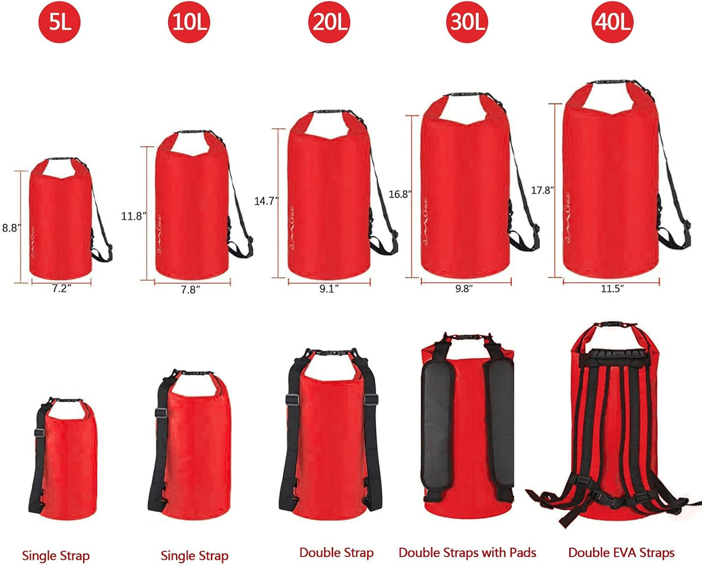 OMGear Waterproof Dry Bag Backpack - Floating Phone Pouch for Kayaking | Available in 40L, 30L, 20L, 10L, 5L