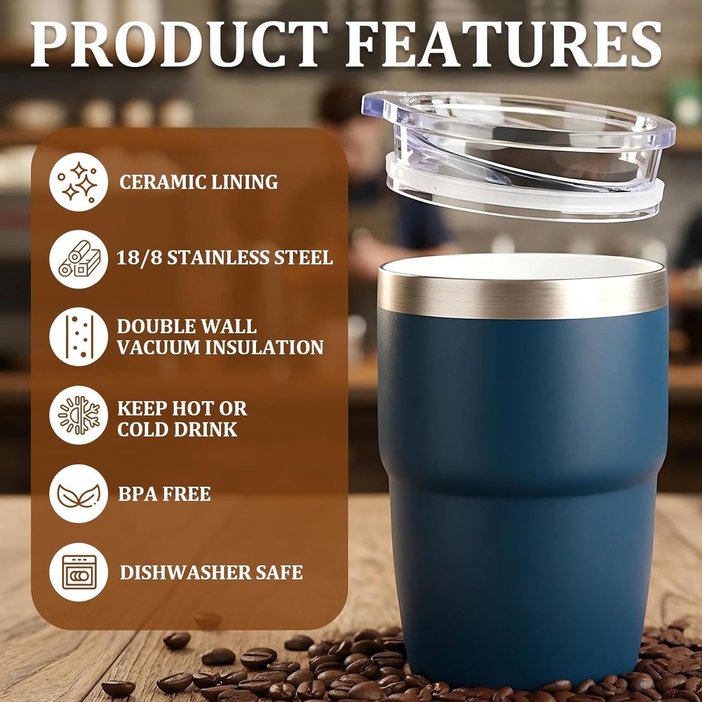 Zenbo Espresso Cups - Stackable 8 oz Ceramic-Lined Stainless Steel Tumblers | Double-Wall Insulated, Dishwasher Safe (Vine Crimson Red - 2 Pack)
