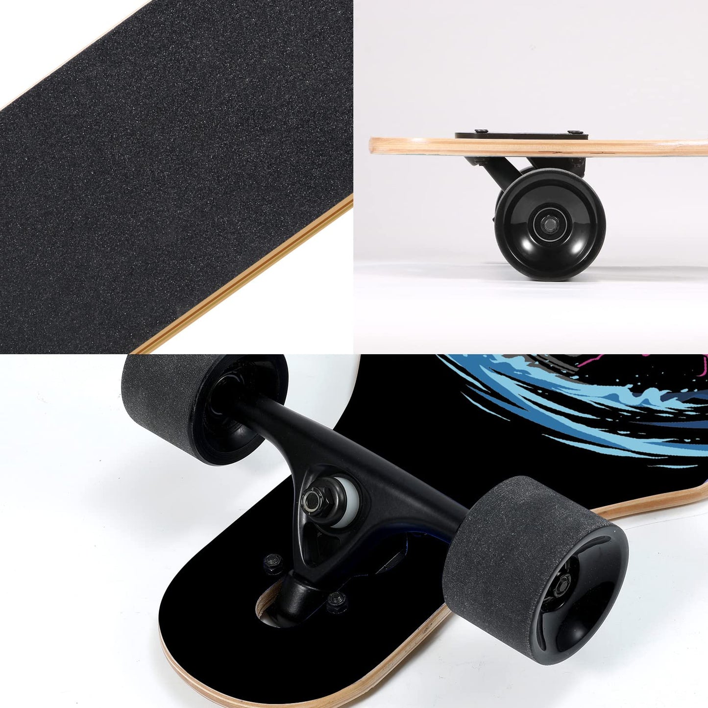 TLHB Longboard Skateboard, 41 Inch Drop Through Longboard Complete 9-Ply Nature Maple Premium Cruiser Long Board for Adults, Teens and Kids - High-Speed Bearings & T-Tool-Spaceman